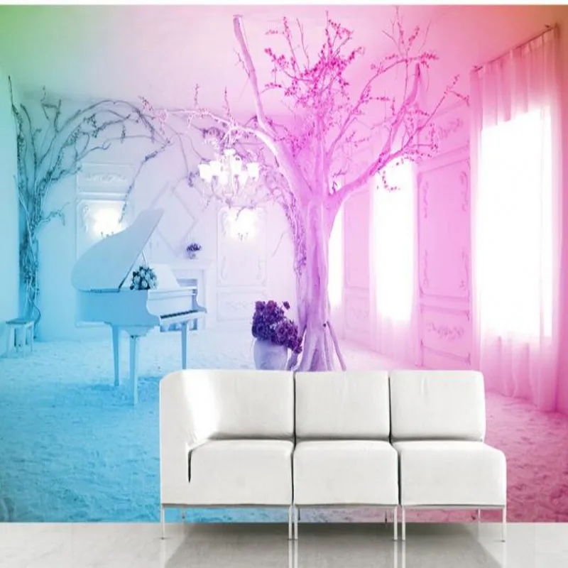 wellyu Egyéni nagyméretű freskók 3D-s fantasy rózsaszín zongora hó TV háttérképet falfestmények vlies tapéta3