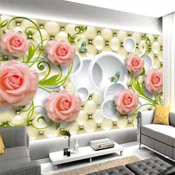 wellyu Elegáns, elegáns, rózsa, lágy csomag 3D-s háttér fal egyéni nagy falfestmény, zöld háttérkép cucc de parede