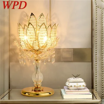 WPD Luxus asztali Lámpa Kristály Modern Arany Lótusz Kreatív Dekoráció asztali LED Lámpa Otthoni Ágya mellett
