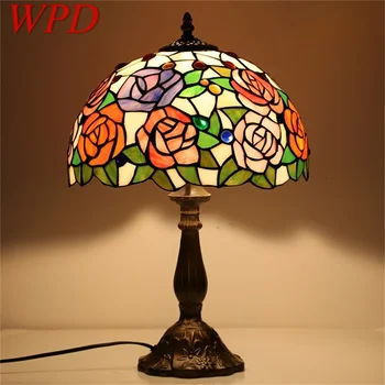 WPD Tiffany asztali Lámpa Hálószoba Modern Kreatív Virág Ábra LED Fény Haza
