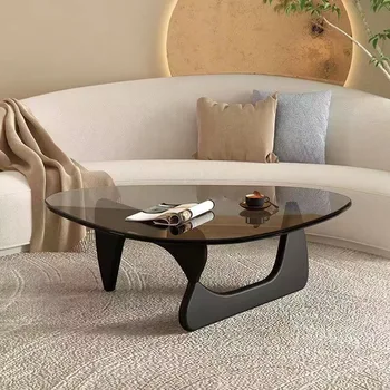 Északi Edzett Üveg Tea Asztal Haza Nappali Oldalsó Asztal Tömörfa Láb Dohányzóasztal Egyszerű Erkély Tatami Sarokban Asztal