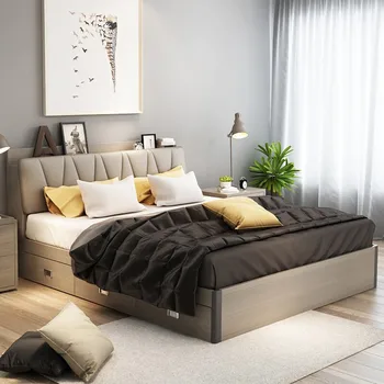Északi hálószoba ágy lemez dupla ágy, pneumatikus nagy doboz, tároló, dupla ágy, modern, egyszerű tárolás ágy