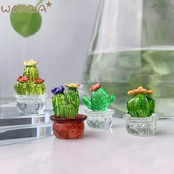 Új 4db 1:12 Babaház Miniatűr Kaktusz Zamatos Cserepes Növény Bonsai Modell lakberendezés Játék Micro Fekvő Asztali Autó Dísz