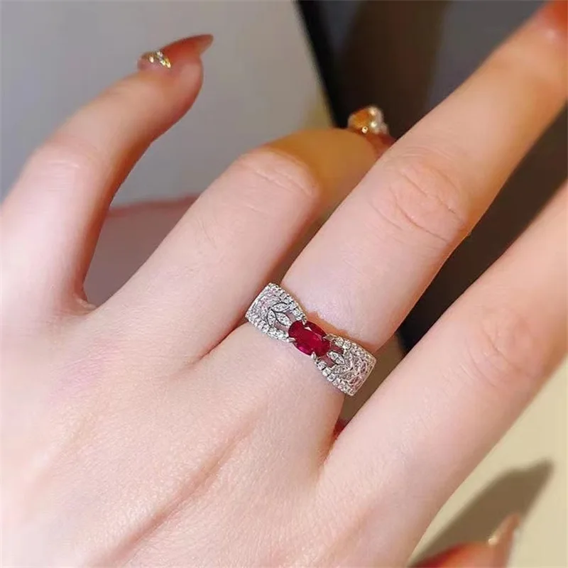 Új Koreai Vörös Cirkónium-Oxid Kis Egyszerű Gyűrű Női Nyílt Állítható Ékszer Divat Üreges 925 Pecsét Gyűrű Ajándék1