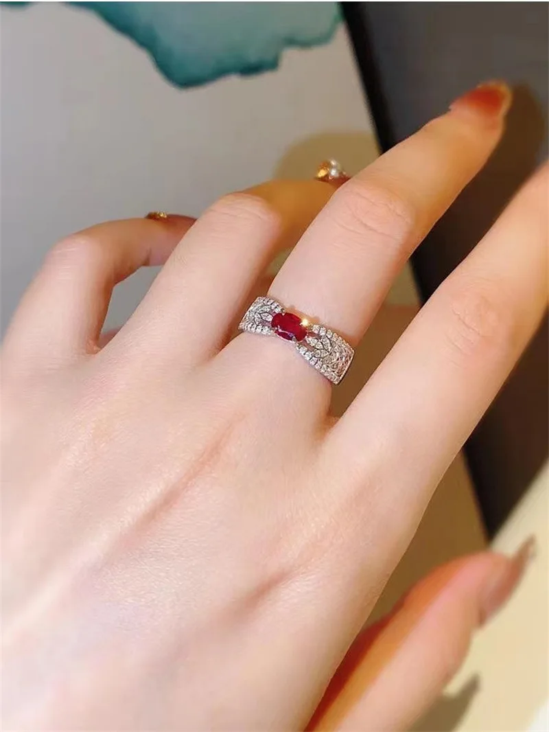 Új Koreai Vörös Cirkónium-Oxid Kis Egyszerű Gyűrű Női Nyílt Állítható Ékszer Divat Üreges 925 Pecsét Gyűrű Ajándék3
