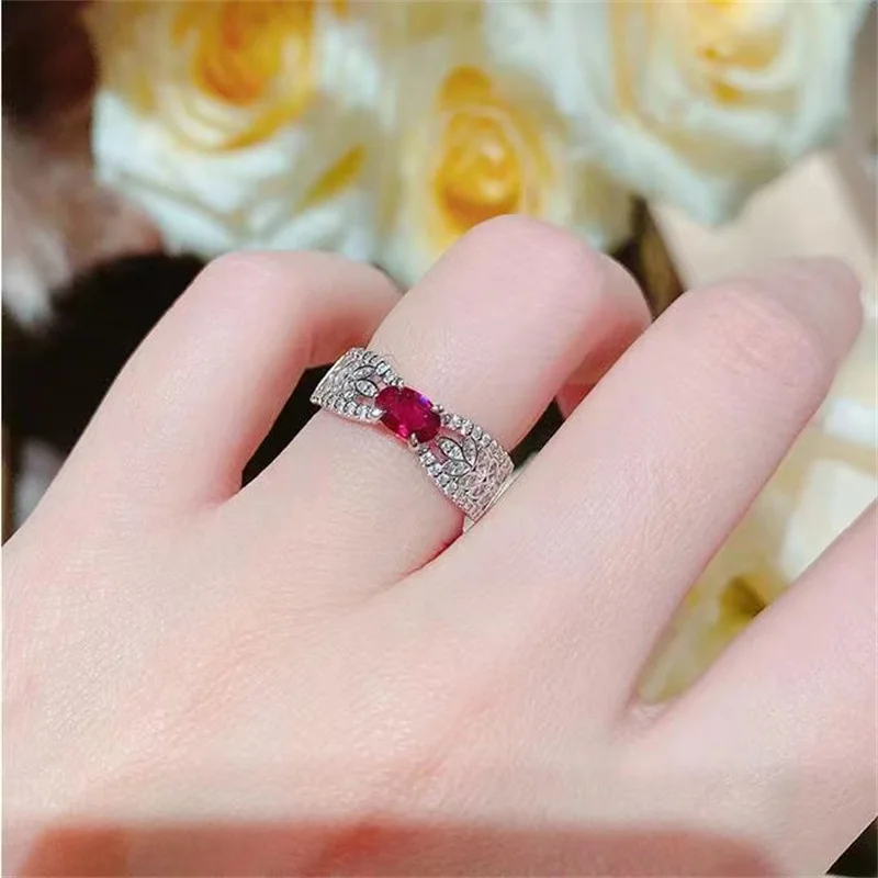 Új Koreai Vörös Cirkónium-Oxid Kis Egyszerű Gyűrű Női Nyílt Állítható Ékszer Divat Üreges 925 Pecsét Gyűrű Ajándék4