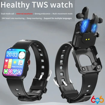 Új Smart Óra TWS Fülhallgató 2 1 Kék Fogad Hívást a Vezeték nélküli Fülhallgató 1.91 Hüvelyk Zene Sport Tracker Egészségügyi Férfiak Nők Smartwatch