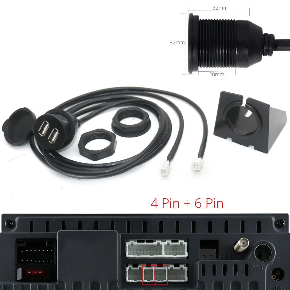 4 6 Pin-Dual USB-Női Port Flush Műszerfalon Mount Panel Hosszabbító Kábel Adapter autórádió Android Multimédia Lejátszó0