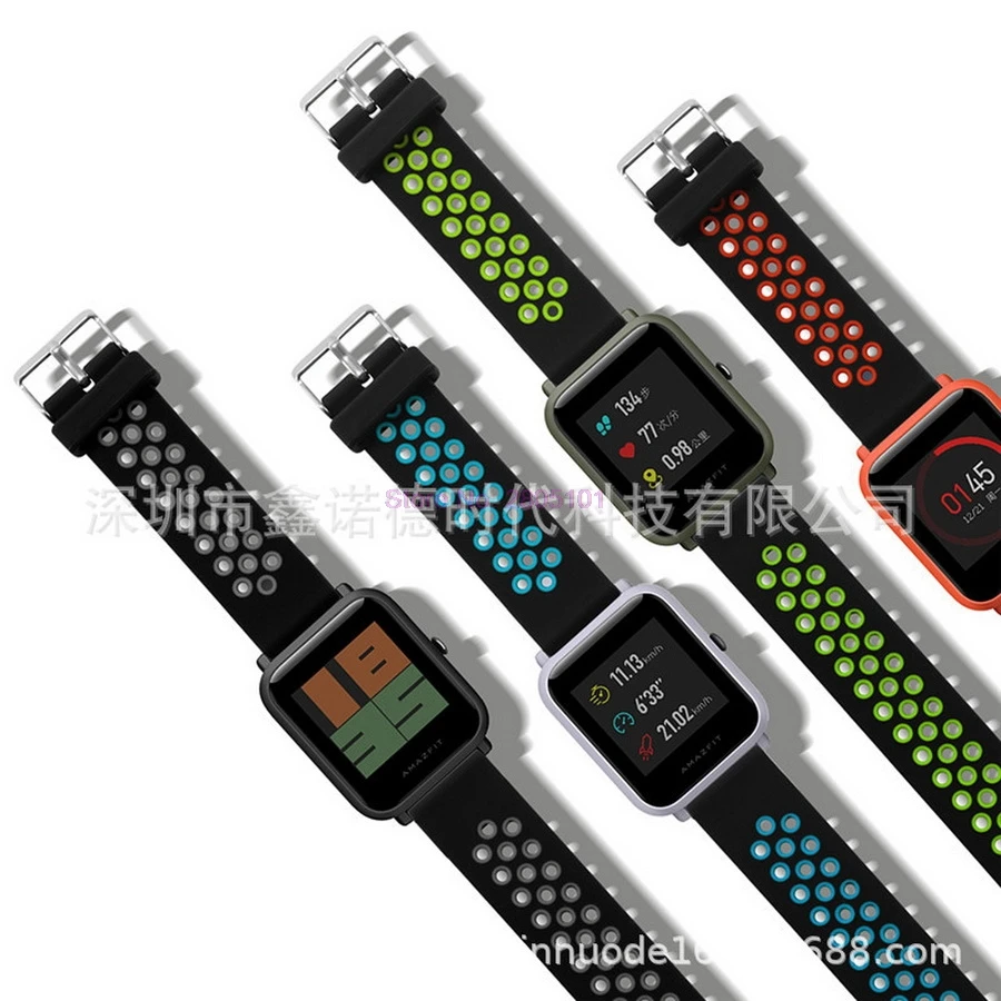 500pcs Tartozékok Xiaomi Amazfit Bip Intelligens Karóra 20mm Ifjúsági Sport Smartwatch karkötő Szilikon Szíj, Dupla Szín1