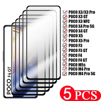 5db védőfólia Edzett üveg xiaomi Poco X5 X4 X3 M4 pro F4 F3 GT M5 M5s NFC Üveg telefon képernyő védő Okostelefon