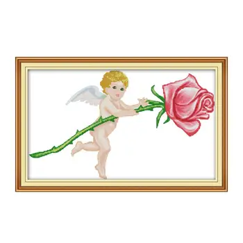 A kis angyal, s a rózsa keresztszemes készlet aida 14ct 11ct szám nyomtatás vászonra hímzett DIY kézzel készített kézimunka