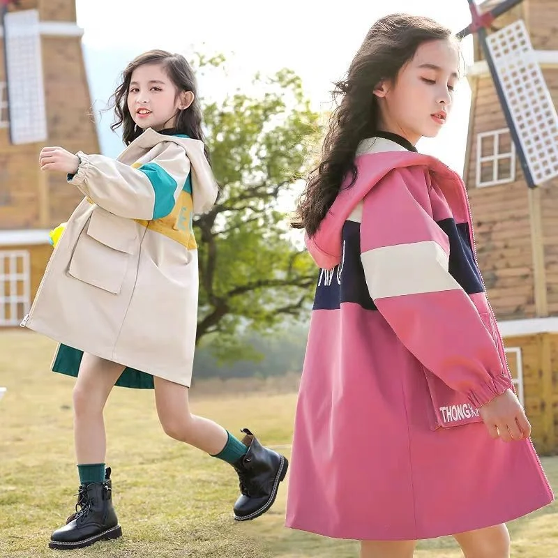 A lányok Kabát Kabát Pamut Outwear Szélfogó 2023 Bájos Tavaszi Őszi Szabadtéri Tizenéves Gyermek Ruházat0