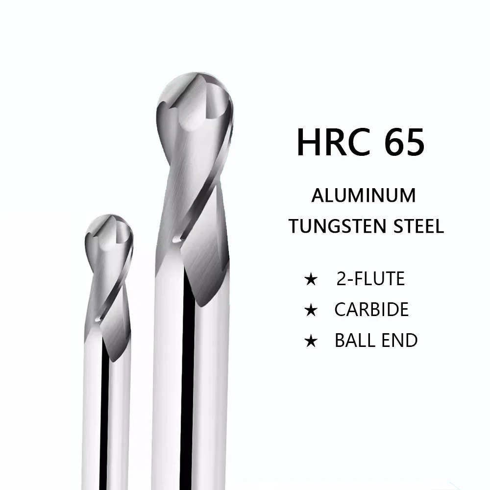 Alumínium gömbvégű szármarók Wolfram Steel Eszköz CNC Megmunkáló Vágó HRC65 2 Fuvola Megmunkálás Marószerszám Gép Végén Malom0