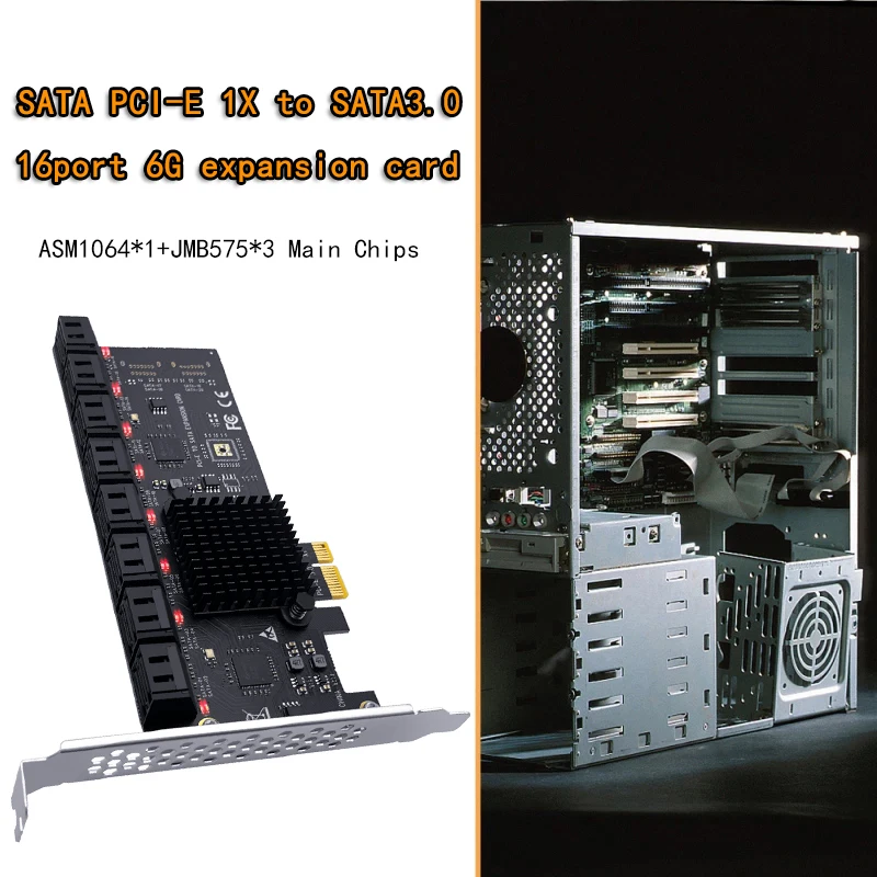 Chi Bányászati PCIe SATA Adapter 16 Port SATA-III., hogy a PCI Express 3.0 X1 Vezérlő bővítőkártya ASM1064 JBM575 Chip Add hozzá A Lapot5