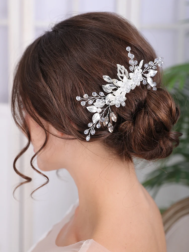 Divatos Ezüst Virág Menyasszony Frizura Strasszos Headpieces Romantikus Női Haj Díszek Fejdísz Esküvői Kiegészítők Haj1