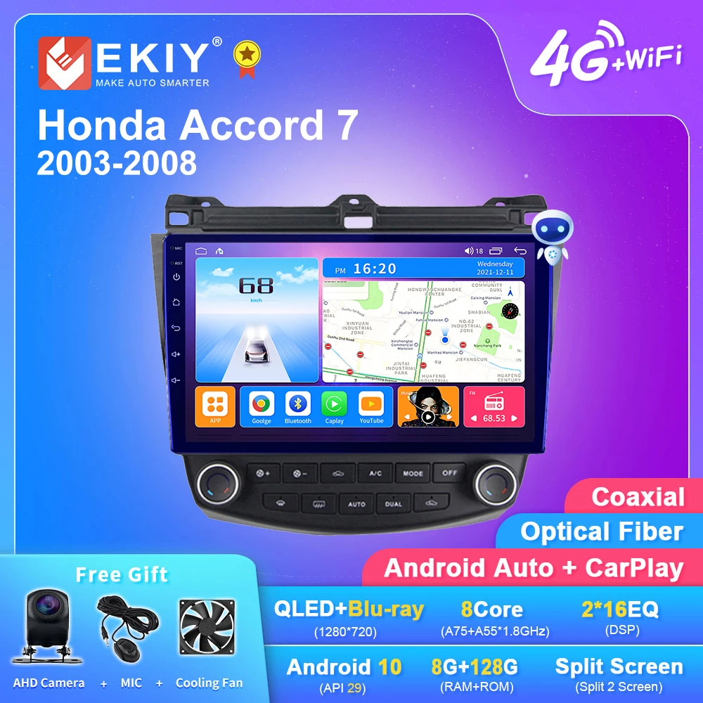 EKIT T7 Autó Rádió Honda Accord 7 2003-2008 Multimédia Carplay GPS Navigációs 2 Din Android 10.0 4G Carplay Játékos Nem DVD HU0