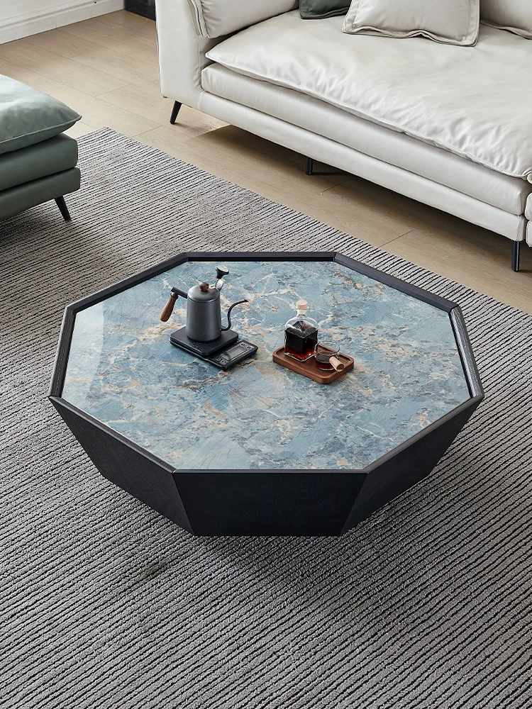 Háztartási modern, egyszerű, könnyű olasz luxus minimalista tömör fa tea asztal zafír kék rock lemez tea asztal2