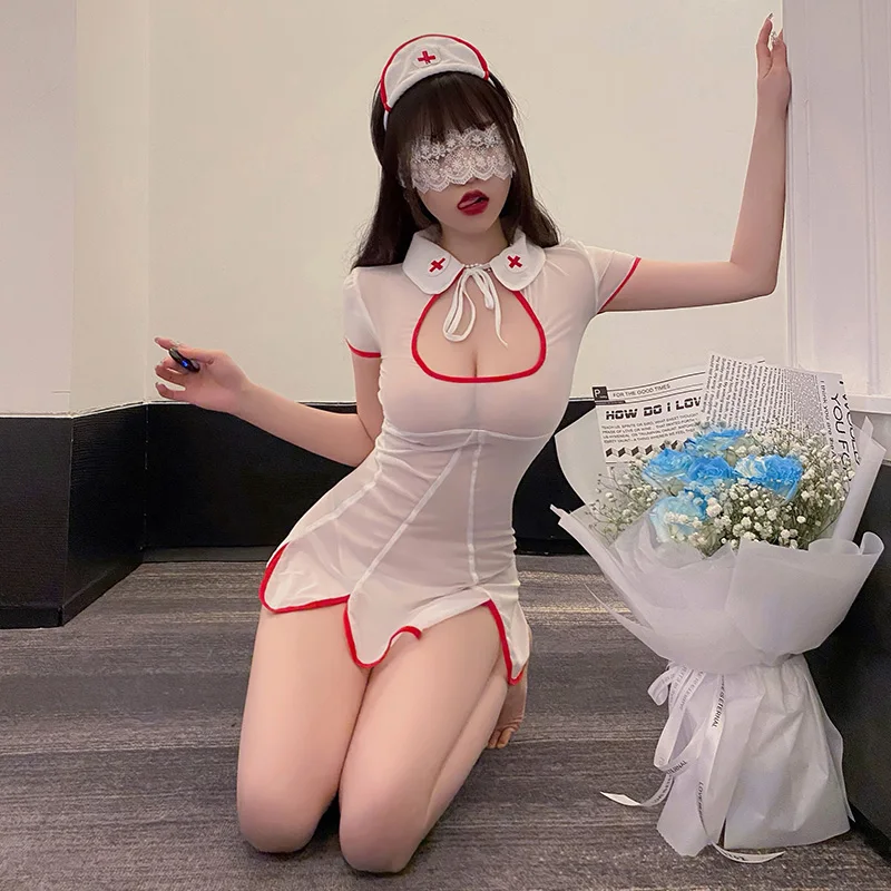 Jimiko Szexi Nővérke Jelmez Nő Szex Egységes Áttetsző Tüll Mini Tanga A Ruha Öltöny Halloween Cosplay Anime Ruhák Érzéki Fehérnemű0