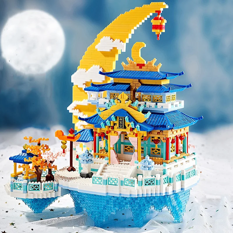 Játék a Gyermekek Moon Palace Felhő Pavilon Lámpás Templom 3D Modell DIY Gyémánt Blokk Tégla Épület Világ Építészet1