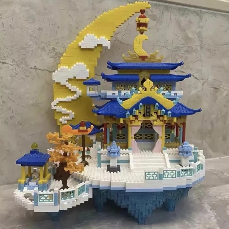 Játék a Gyermekek Moon Palace Felhő Pavilon Lámpás Templom 3D Modell DIY Gyémánt Blokk Tégla Épület Világ Építészet4
