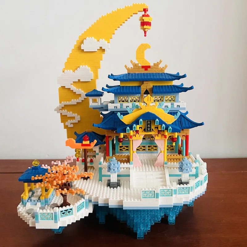 Játék a Gyermekek Moon Palace Felhő Pavilon Lámpás Templom 3D Modell DIY Gyémánt Blokk Tégla Épület Világ Építészet5