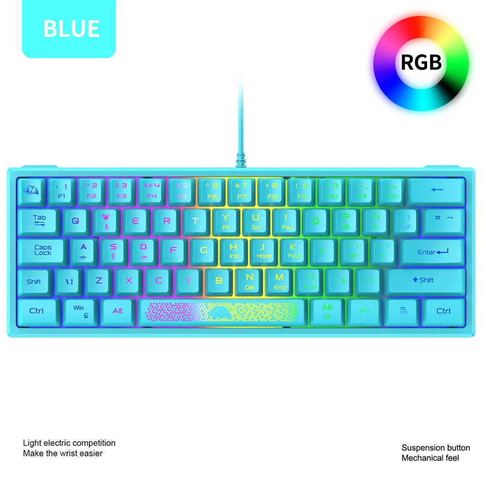 K61 60% RGB Háttérvilágítású, Vezetékes Billentyűzet 62 Kulcsok Ergonomikus PC Számítógép Billentyűzet RGB Gaming Billentyűzet5