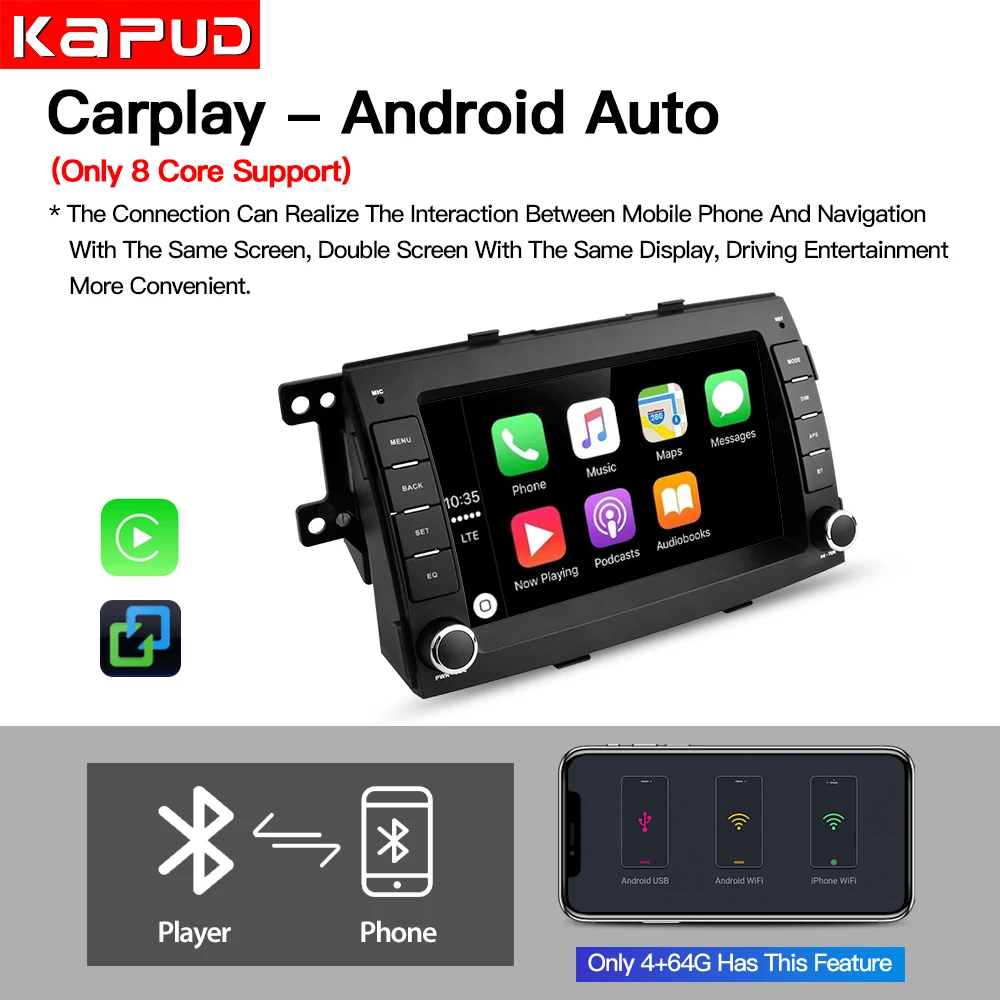 Kapud 7' autórádió Android 11 GPS CarPlay AUTO Kia Sorento 2 XM 2009 2010 2011 2012 8 Core DSP WiFi 4G SWC BT 2 Din2