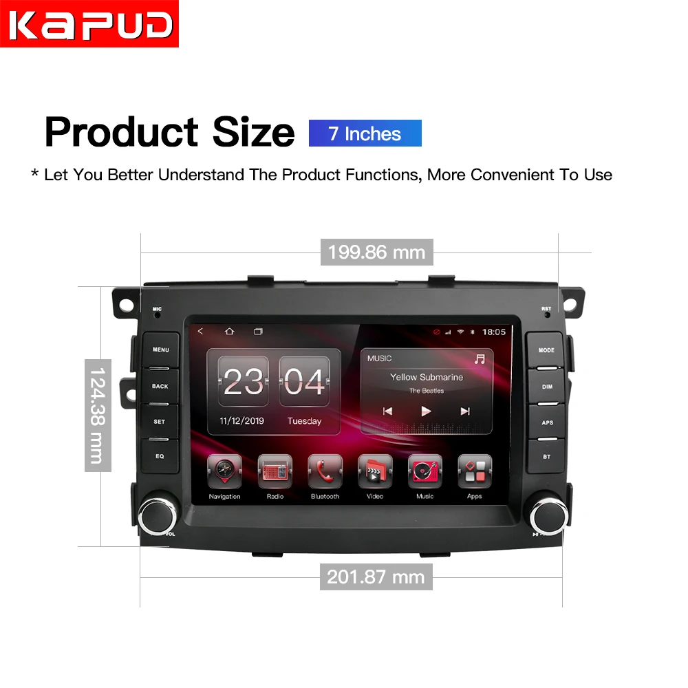 Kapud 7' autórádió Android 11 GPS CarPlay AUTO Kia Sorento 2 XM 2009 2010 2011 2012 8 Core DSP WiFi 4G SWC BT 2 Din4