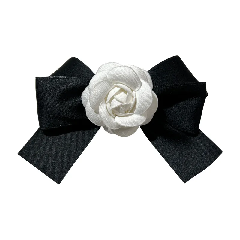 Koreai Retro Camellia csokornyakkendő Bross Szalag Női Ruhák Egyetemi divat Póló Tartozékok Gallér Virágok Csapok Ajándék Nőknek5