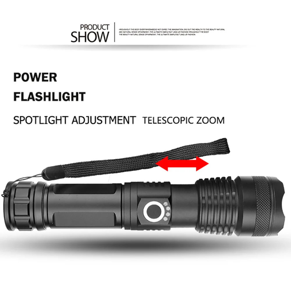 LED-es Zseblámpa XHP50.2 Lámpa Gyöngy Taktikai Feltölthető Zseblámpa Vízálló 5 Világítási Módok Nagyítható Nagy Teljesítményű Searchlight186501