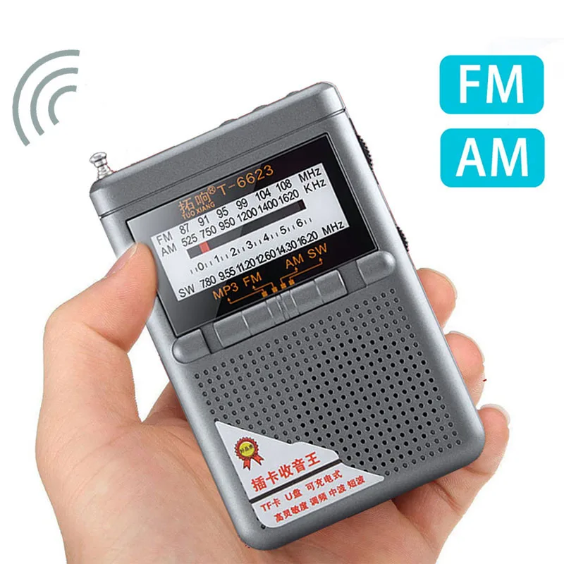 Mini AM /FM /SW Rádió Hordozható Hangszóró, MP3 Lejátszó Fejhallgató-csatlakozó Támogatja az USB TF Kártya Játék Pocket Rádiók0