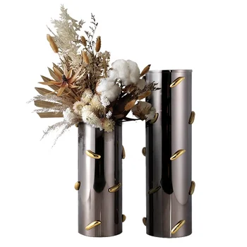 Nappali Kreatív, Modern Északi Fény Luxus Stílusú Rozsdamentes Acél Váza, Réz Egyenes Fegyvert Színű, Száraz Virág Váza Asztal