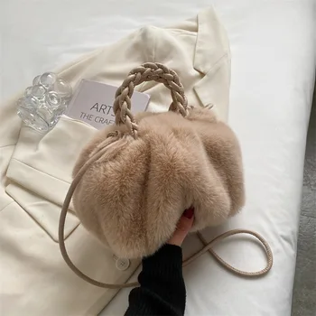 Női Táskák Téli Trend Tervező Luxus Táska Bolyhos Tote Bags Szőtt Fogantyú Kis Mini Kors Szőrös Szőrme Táskák