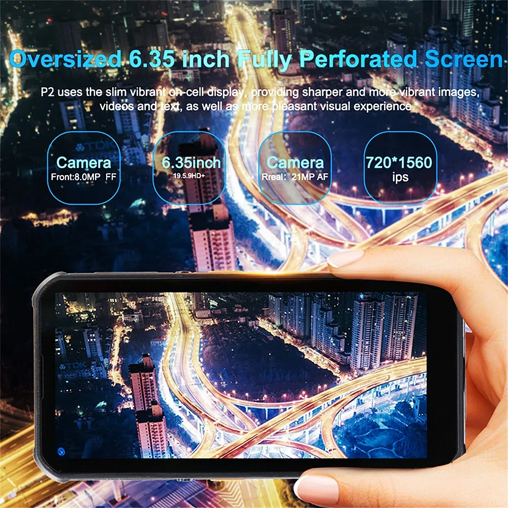 PHONEMAX P2 Globális Verzió 4G LTE Okostelefon 8GB 128GB Android 10 IP68/IP69K Vízálló, Masszív Mobiltelefon 6050mAh 6.35
