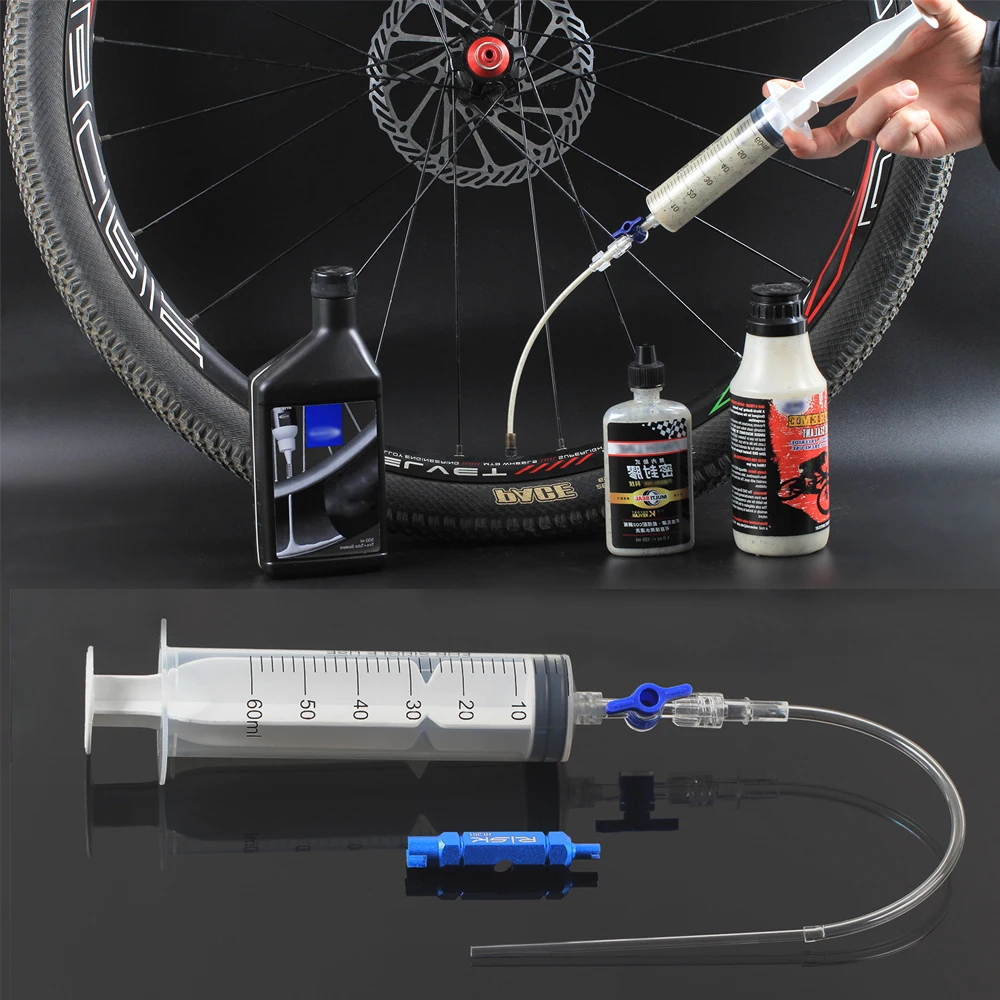 RL225 Kerékpár Kerékpár Kerékpár tömlő nélküli Gumiabroncs Tömítőanyag Befecskendező Befecskendező Eszköz Fecskendő Schrader Presta Szelep Core-Eltávolító Eszköz0