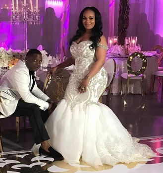 Sellő Esküvői Ruhák Gyöngyös Új 2023 Ki Váll Plus Size Menyasszonyi Ruhák Szexi Szívem Egyház Nigéria Afrikai Dubai Menyasszony W