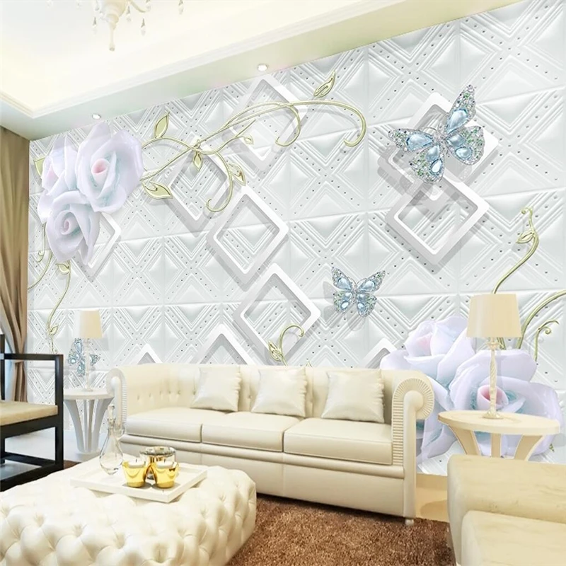 wellyu Egyszerű gyönyörű fehér dombornyomott három-dimenziós virágok 3D TV háttér fal egyéni nagy falfestmény, zöld háttérkép0